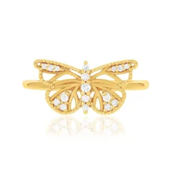Bague or 375 jaune diamants motif papillon