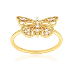 Bague or 375 jaune diamants motif papillon