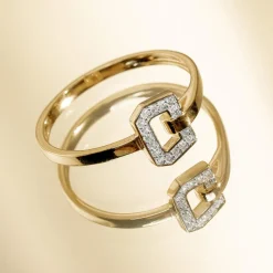 Bague or 750 jaune et boucle diamants
