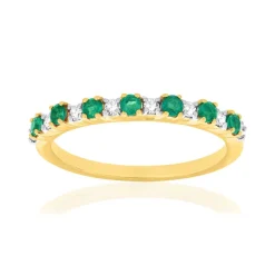 Bague or 750 jaune et rhodié diamants et émeraudes
