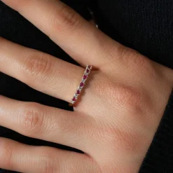 Bague or 750 jaune et rhodié diamants et rubis