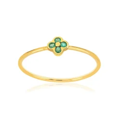 Bague or 375 jaune fleur émeraudes