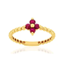 Bague or 375 jaune fleur rubis