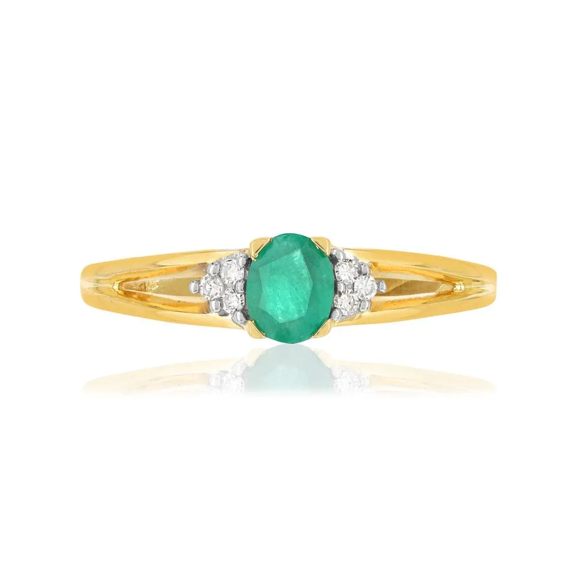 Bague or 750 jaune émeraude ovale et diamants