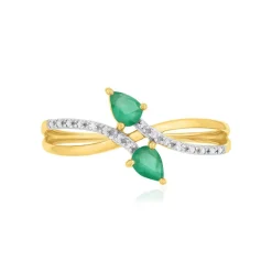 Bague or 375 jaune émeraudes et diamants