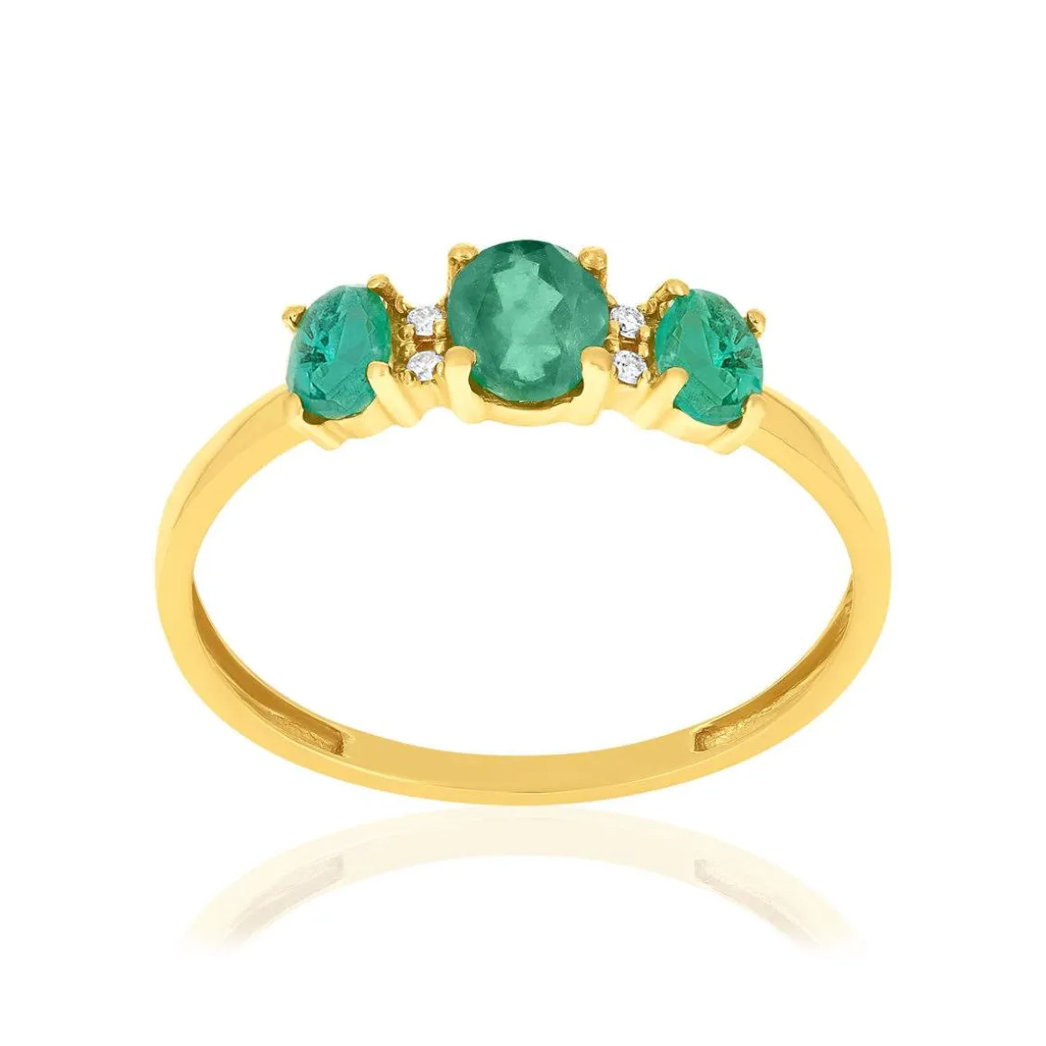 Bague or 750 jaune émeraudes et diamants