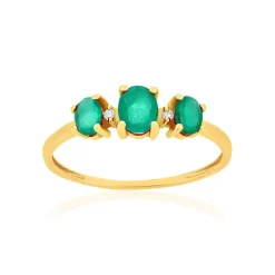 Bague or 375 jaune émeraudes et zirconias