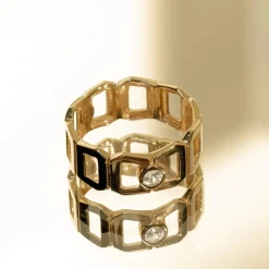 Bague or 750 jaune multi boucles ajourées et diamant
