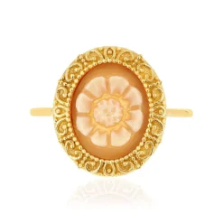 Bague or 375 jaune or camées oranges