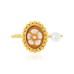 Bague or 375 jaune or camées perle de culture de Chine