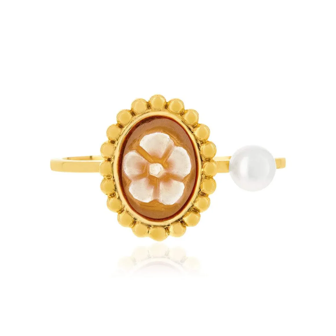Bague or 375 jaune or camées perle de culture de Chine