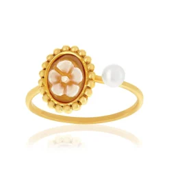 Bague or 375 jaune or camées perle de culture de Chine