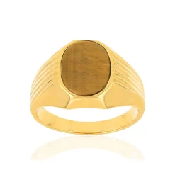 Bague or 375 jaune ovale oeil de tigre marron