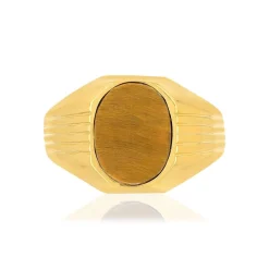 Bague or 375 jaune ovale oeil de tigre marron