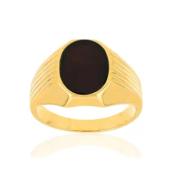 Bague or 375 jaune ovale onyx noir