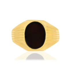 Bague or 375 jaune ovale onyx noir
