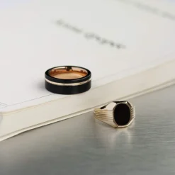 Bague or 375 jaune ovale onyx noir