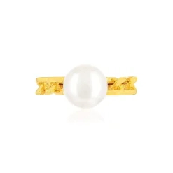 Bague or jaune 375 perle de culture de chine