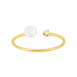 Bague or 375 jaune perle et zirconias