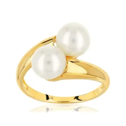 Bague or jaune 375 perles de culture de Chine