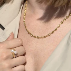 Bague or jaune 375 perles de culture de Chine