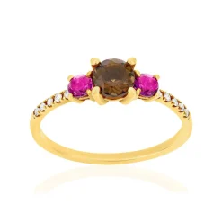 Bague or 375 jaune pierres fines et diamants
