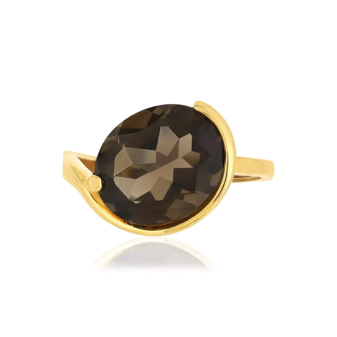 Bague or jaune 750, 1 quartz fumé 4,66 carats.