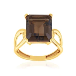 Bague or 375 jaune quartz fumés