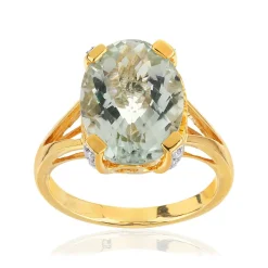 Bague or jaune 375 quartz ovale et diamants