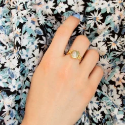 Bague or 375 jaune quartz vert