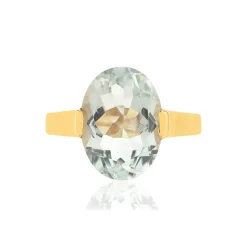 Bague or jaune 750, 1 quartz vert ovale de 5,40 carats.