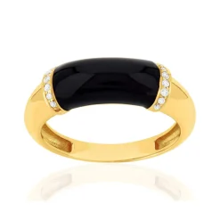 Bague or 375 jaune résine noire et zirconias