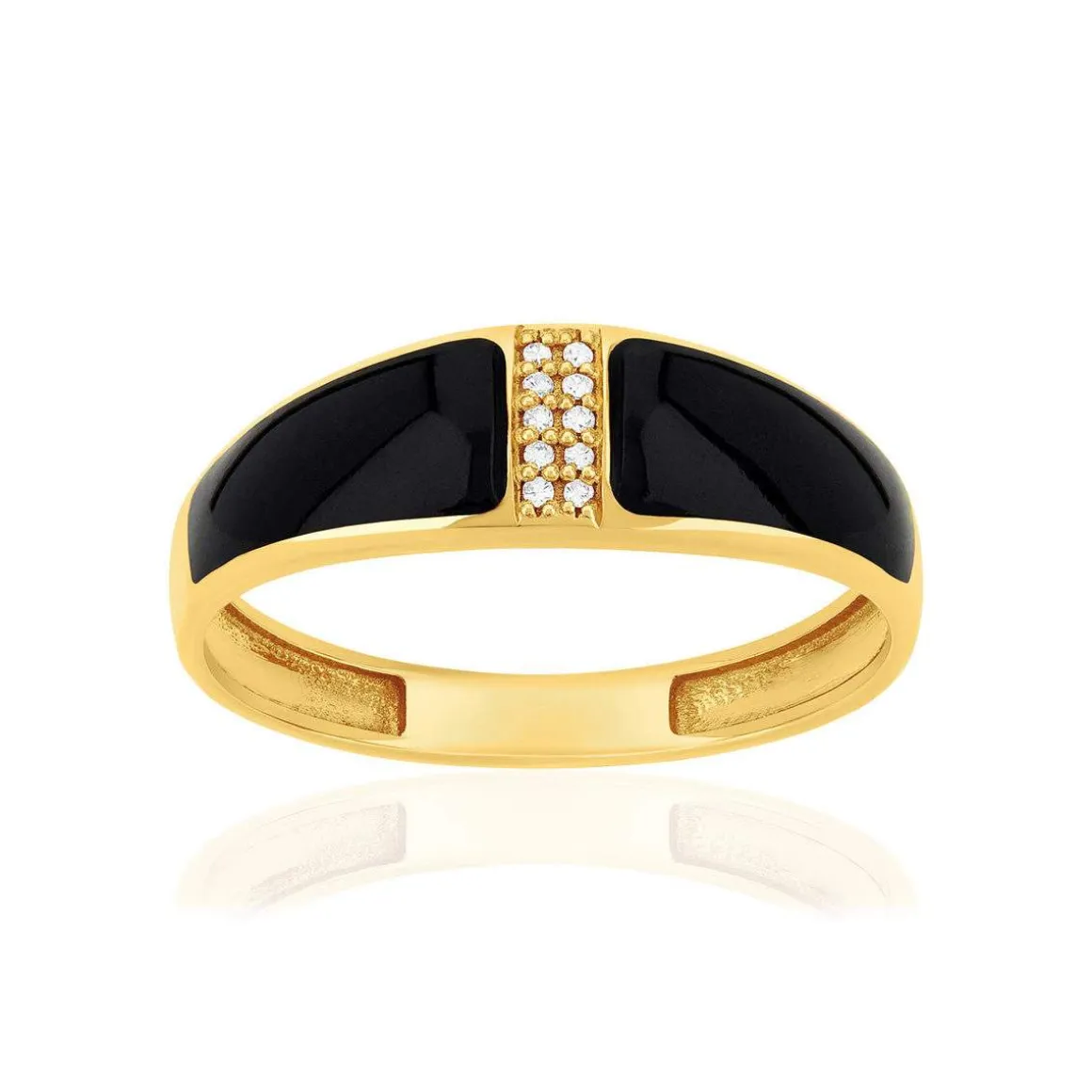Bague or 375 jaune résine noire et zirconias