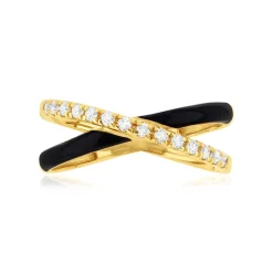 Bague or 375 jaune résine noire et zirconias
