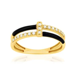 Bague or 375 jaune résine noire et zirconias