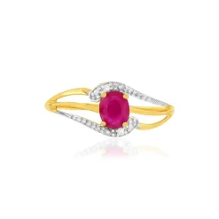Bague or 375 jaune rubis diamants