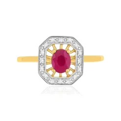 Bague or 375 jaune rubis et diamants