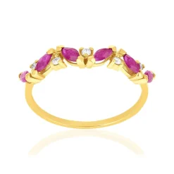 Bague or 750 jaune rubis et diamants