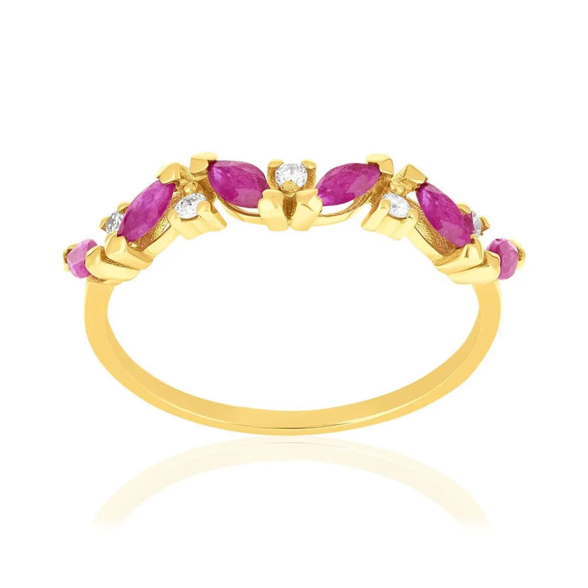 Bague or 750 jaune rubis et diamants