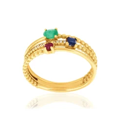 Bague or 750 jaune rubis émeraudes saphirs et diamants