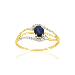 Bague or 375 jaune saphir diamants