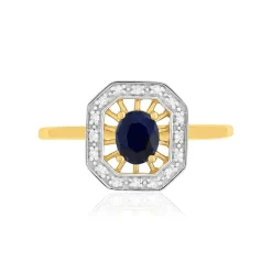 Bague or 375 jaune saphir et diamants