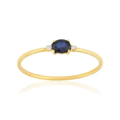 Bague or 375 jaune saphir et diamants
