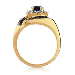 Bague or 750 jaune saphirs et saphir central entouré de diamants