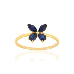 Bague or jaune 375, saphirs, motif papillon.