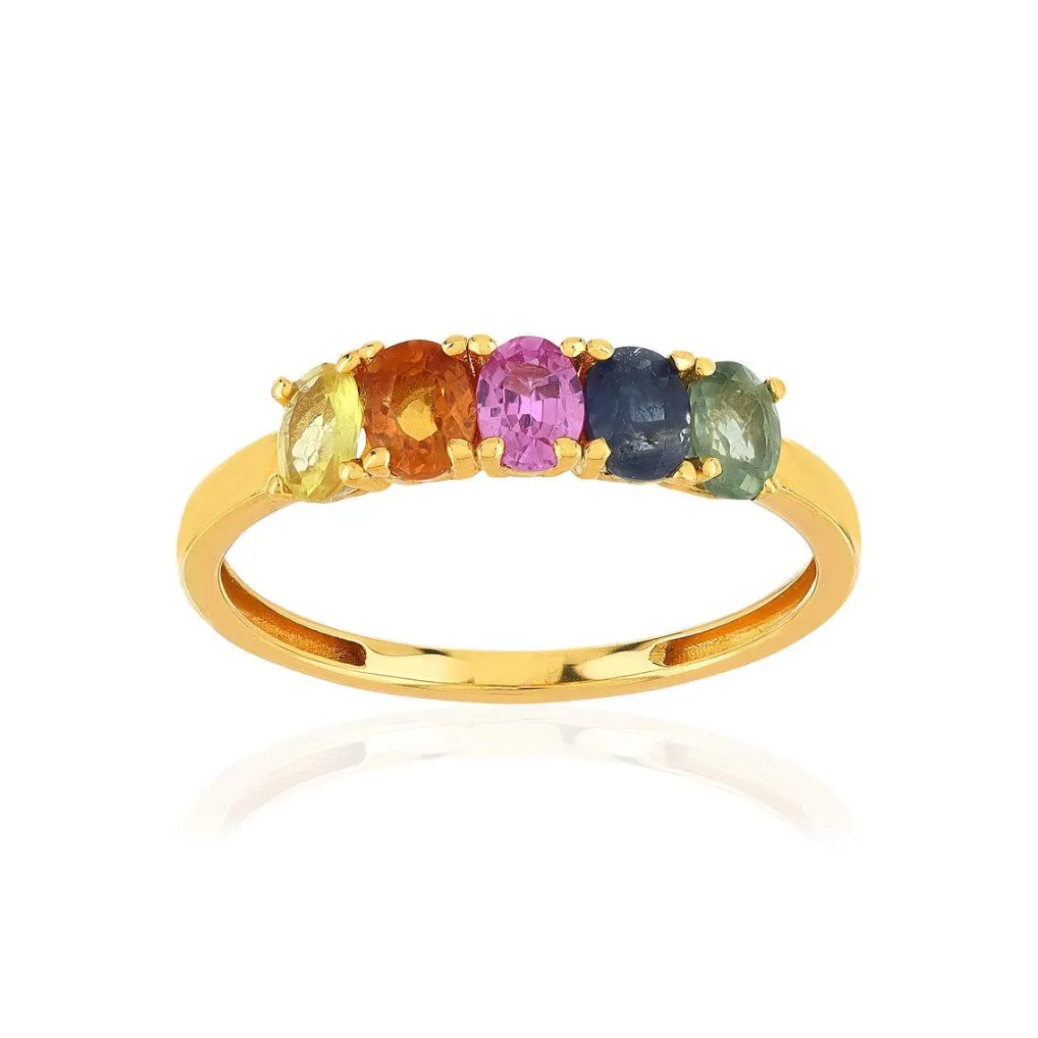 Bague or jaune 375 saphirs multicolores