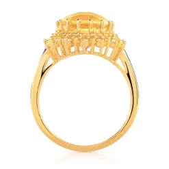 Bague or 750 jaune soleil citrine et diamants ambrés