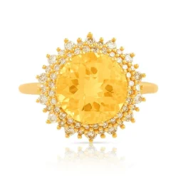 Bague or 750 jaune soleil citrine et diamants ambrés