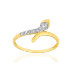 Bague or jaune 375 2 tons, diamant. Motif serpent.