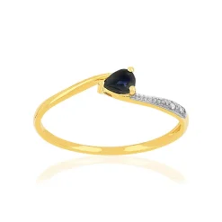 Bague or 375 jaune 2 tons saphir diamants